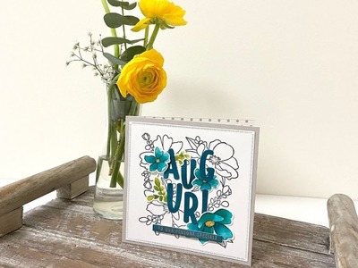 Card colorazione timbro Auguri con fiori Coppia Creativa