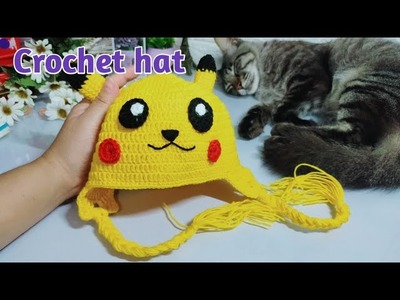 Crochet hat ~ Toturial Mengait topi bentuk Pikachu