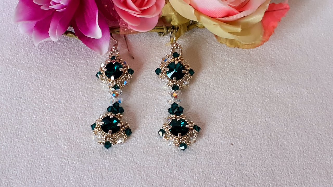 DIY Tutorial orecchini Astrid, emerald beaded earrings, easy beaded earrings tutorial.