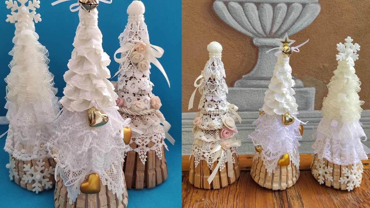 TUTORIAL ALBERI di NATALE shabby chic con RICICLO mollette da bucato