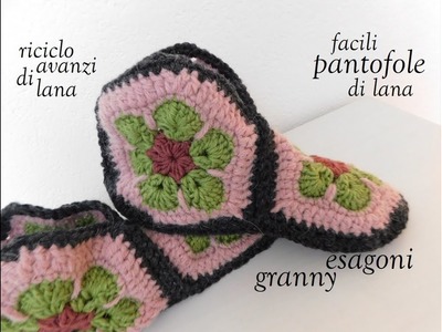Facili pantofole di lana con gli esagoni granny " fiore africano "