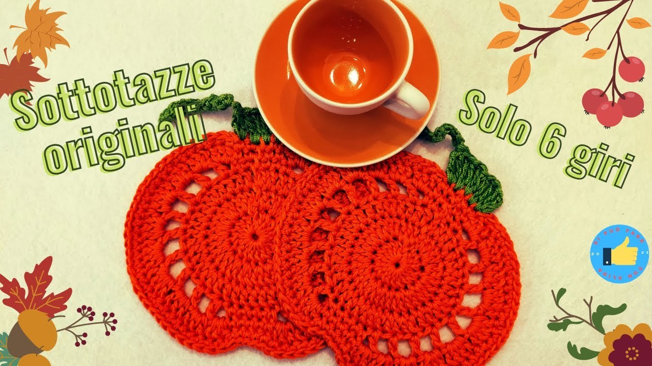 Sottobicchieri zucca a uncinetto in 6 giri. Pumpkin crochet coaster. Very easy.