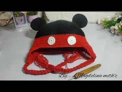 Crochet hat pattern ~ Toturial Mengait topi bentuk mickey mouse