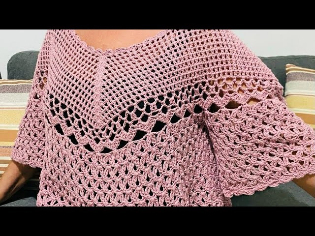 Uncinetto : Poncho Blusa Curvy