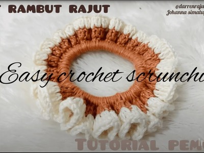 Tutorial cara membuat Ikat Rambut Rajut | Easy Crochet Scrunchie | Crochet Newbie | Tutorial Pemula