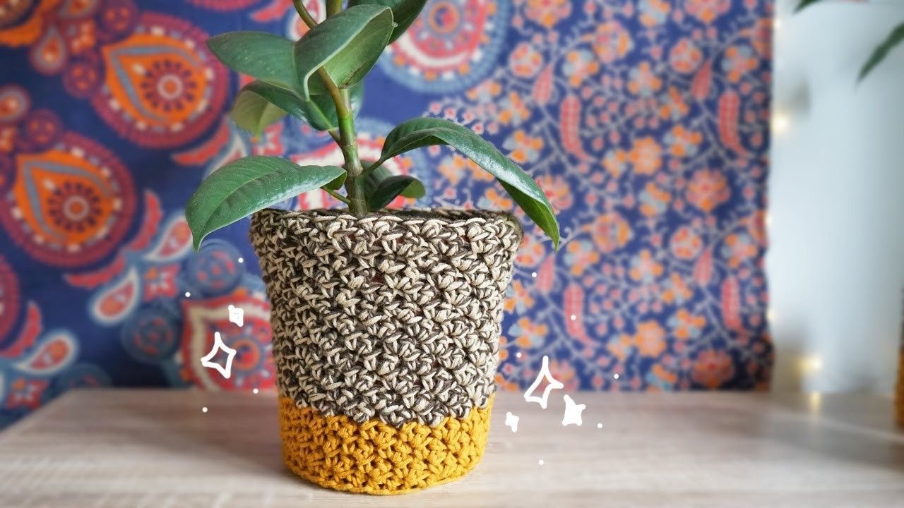 Boho Crochet Plant Pot Cover - Leftover Yarn Project (Sub Eng)