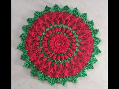 Crochet mandala doily #28 XMAS style easy  pattern.hekle juleunderlag.かぎ針編みのクリスマスドイリー