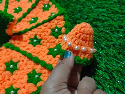 Crochet Laddu Gopal woollen cap.Hat.Pagdi.लड्डु गोपाल जी के लिए वूलेन कैप बनाएं