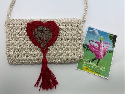 Porta cellulare - pochette - tracolla uncinetto con sacro cuore