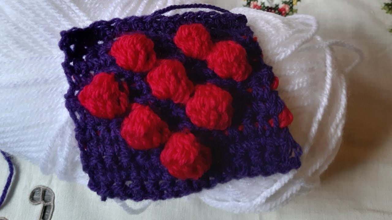 Crochet mattonella con cuore punto nocciolina