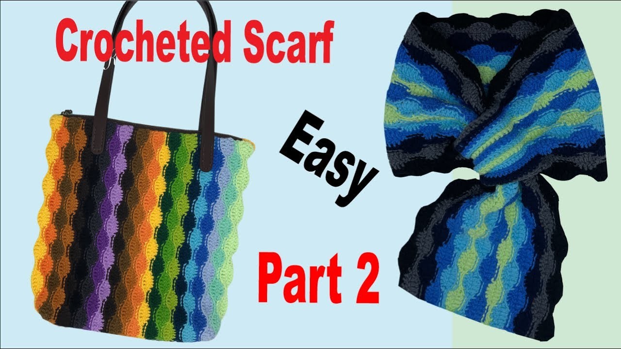 KnitLove HK.Knit.Crochet.DIY.Crocheted scarf[Part 2].かぎ針編み.짜다.क्रोशै.Bunny hairpin.棒針.鈎針.波浪圍巾【第二部分】