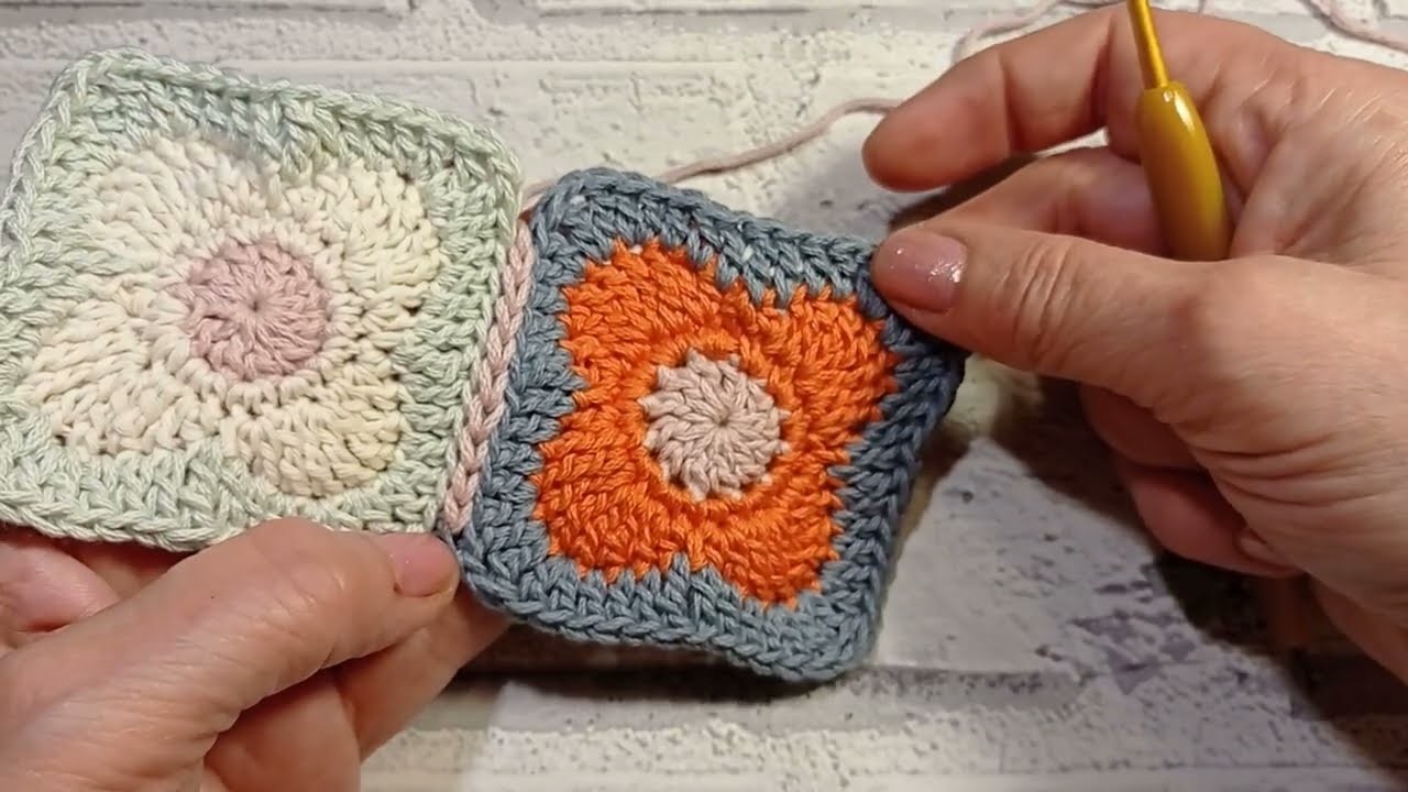 Crochet, cuadrado flor como unir.