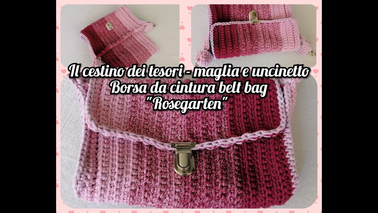 Borsa da cintura - belt bag "Rosegarten" - pochette uncinetto, semplice, chiusura a cartella