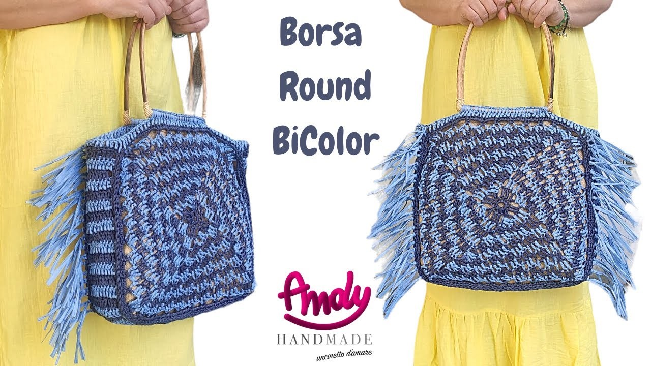 Borsa Round BiColor Rafia Uncinetto Facile   Andy Handmade Uncinetto Facile