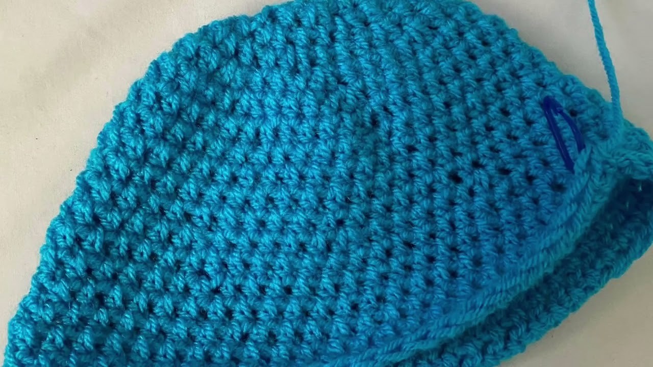 Blue crochet beanie