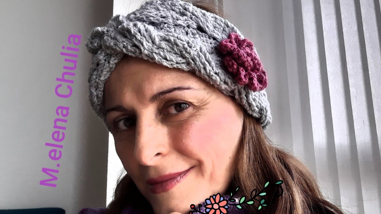 Turbante con punto trenza de crochet con flor #crochetutorial #turbante #flordecrochê #cute